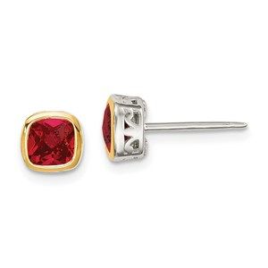 925 Sterling Silver 14k Accent Created Ruby July Birthstone Square Stud Earrings